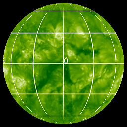 This movie shows a spherical map of the Sun as it currently appears, formed from a combination of the latest STEREO Ahead and Behind beacon images. The movie starts with the view of the Sun as seen from Earth, with the 0 degree meridian line in the middle. The map then rotates through 360 degrees to show the part of the Sun not visible from Earth. The black wedge shows the part of the Sun not yet visible to the STEREO spacecraft.